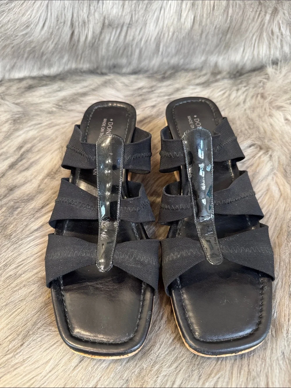 Donald J. Pliner Black Cork Wedge Sandals Size 9.5